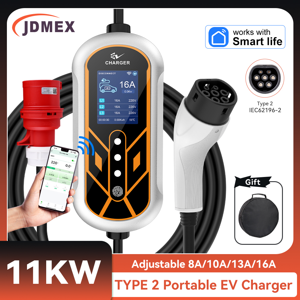 Type 2 Portable Ev Charger 11Kw Cee - JDMEX 11KW タイプ2 EV充電器 ポータブル 5Mケーブル